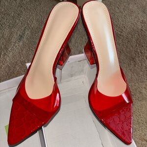 SHEIN - Pointed Toe Heel - Red/ Snakeskin/ Clear- US (8) - NWT